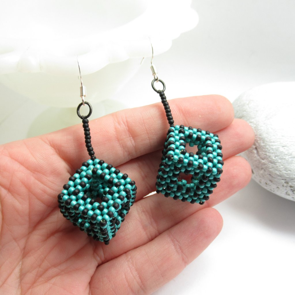 Hand Stitched Cube Earrings